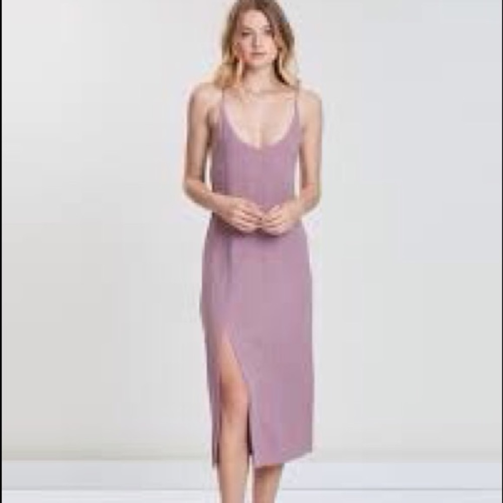 The Bare Road Linen blend slip midi dress